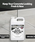 Beefy Clear Concrete And Paver Sealant For Outdoor Areas Heavy Salt And Oil Repellent Formula Waterproof shown in sealer demonstration.