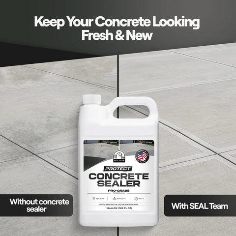 Beefy Clear Concrete And Paver Sealant For Outdoor Areas Heavy Salt And Oil Repellent Formula Waterproof shown in sealer demonstration.