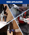2-Piece Locking Pliers Set With 6.5 Inch Long Nose And 10 Inch Curved Jaw in various applications for auto repair and DIY projects.