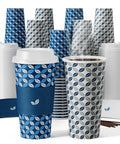 20 Oz Disposable Coffee Cups With Lids, Sleeves And Stirrers, Two Color Leaf Print Set For Home Office Cafe, Hot Paper Cups For Takeout Or Everyday Use, Blue Leaf And Grey Leaf Design.