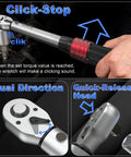 User adjusts Nine Piece Torque Wrench Set With 1/4 3/8 1/2 Inch Drives, 20-220 Inlb And 5-45 And 10-170 FtLb Ranges, chrome plated