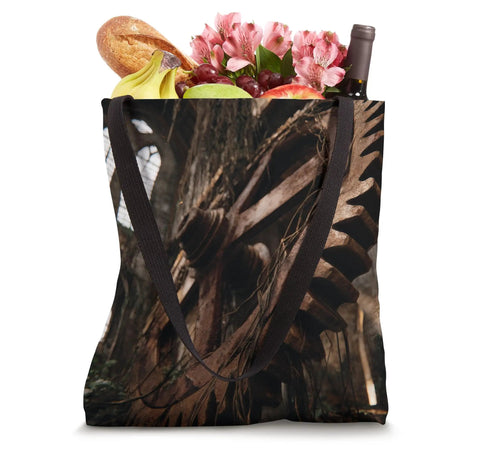 Epic Steampunk Tote Bag With Industrial Gears For Machinists And Architects Who Rock Unique Vibes And Carry Heavy Loads In Style All Day Long, filled with groceries.