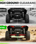 Red Rear Radius Arms For Polaris RZR XP 1000 And XP 4 1000 Beefy Heavy Duty Steel With Adjustable Heim Joints, High Clearance, Boxed Design For Maximum Tire Grip, Precise Suspension Geometry And Smoother Off Road Handling installed on UTV rear suspension, high ground clearance