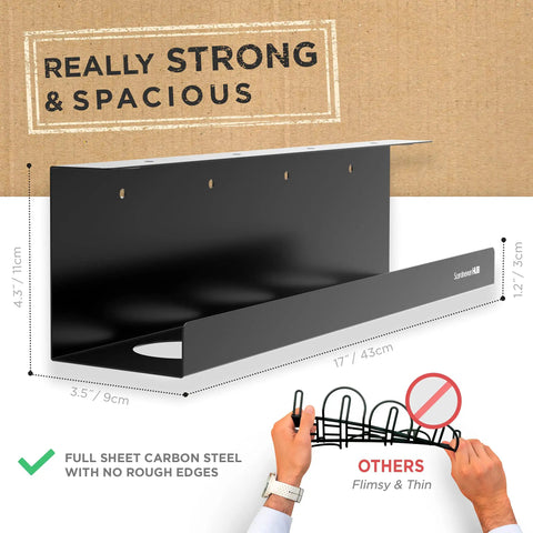 Under Desk Cable Management Tray No Drill For Glass Desks Heavy Duty Carbon Steel Cable Organizer Rack Black Wire Tray 17 Inch