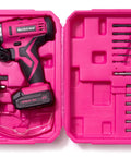 Pink Cordless Drill Set For Women, 12V Rechargeable Li-Ion Battery Kit With Storage Case, Bits, Drills And Safety Glasses