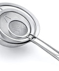 Future Strainer Set Fine Mesh Stainless Steel 304 18 8 Kitchen Trio Of 8 Inch 5.5 Inch And 3.3 Inch Strainers displayed stacked side view