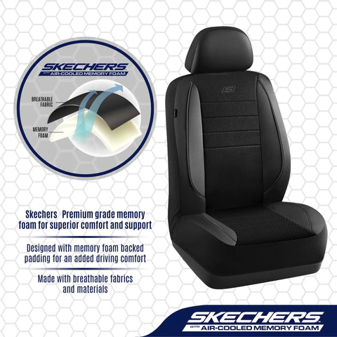 Air-Cooled Memory Foam Seat Covers With Mesh And Leather Trim For Front Seats, Airbag Compatible, Universal Fit