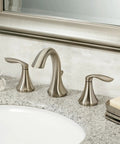 Eva Brushed Nickel Two Handle High Arc Widespread Bathroom Faucet With No Fuss 8 To 16 Inch Install For 3 Hole Sink Setup Drain Trim Valve Required 9000 on granite countertop with soap dish