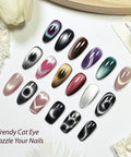 Cat Eye Nail Magnet Set 3 In 1 Cylinder Magnet Kit with Ball Magnets and Nail Art Pen displaying swirl and heart effects