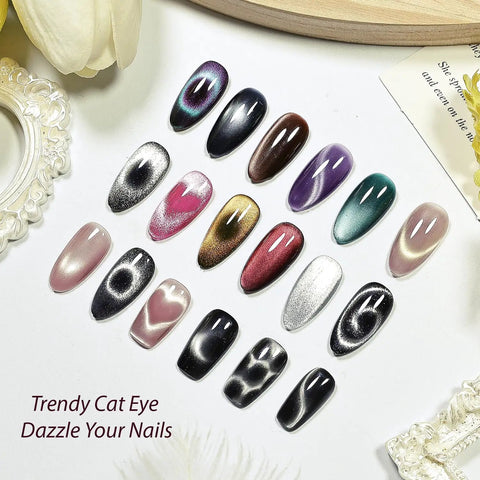 Cat Eye Nail Magnet Set 3 In 1 Cylinder Magnet Kit with Ball Magnets and Nail Art Pen displaying swirl and heart effects