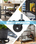 1 Inch Mini Swivel Caster Wheels Set With M6x15mm Threaded Stem Silent TPE Rubber Brake Rollers For Light Furniture And Small Trolleys, 4 Pack, Each 45kg 99lbs Load Capacity, Includes Nuts And Wrench, shown in various furniture applications.