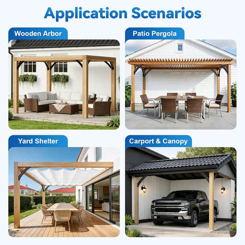Application scenarios for Tough As Nails Heavy Duty Corner Bracket Kit 12 Pack Adjustable Angle Support Brackets in use.