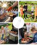 People using 3 Way Grill Skewers With Push Off Slider 14.7 Inch Stainless Steel Kabob Sticks for grilling at outdoor BBQ