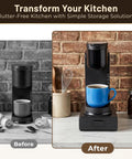 Under-Cabinet Coffee Pod Organizer Drawer For Keurig K-Cups showcased in kitchen setting with before and after setup