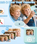 Kids Instant Print Camera 1080P Digital Camera With Built In Printer Shoot Photos And Videos Prints In Five Color Options Kid Friendly Easy To Use Perfect Gift For Young Photographers And Crafty Keepsakes On The Go, mint green with dual cameras