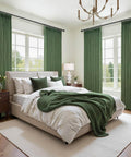 Room with Dual Layer Linen Blackout Curtains 96 Inch Long 2 Panels For Living Room Olive Green Insulated Farmhouse Style Drapes