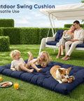 Family enjoying 60 Inch Waterproof Porch Swing Cushions For 2 To 3 Seaters, Replacement Outdoor Bench Cushions on lawn