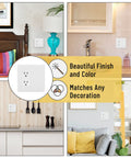 Collage of 2-Gang Decorator And Blank Wall Plate White With Screws in various home settings, showing versatility and design compatibility.