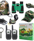 Outdoor Adventure Kit For Kids With Walkie Talkies, Binoculars, And Magnifying Glass, Kid Friendly Explorer Gear including backpack, cap, flashlight, compass