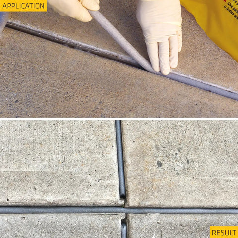 Top Shelf Rock Solid Closed Cell Foam Backer Rod Gray Three Quarter Inch By Twenty Foot Water Resistant Joint Filler during installation in concrete.