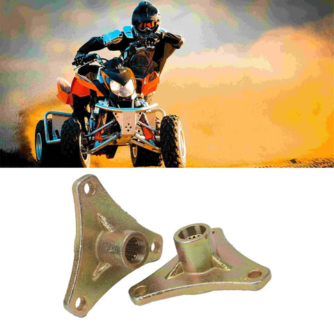 Rock Solid 17T Spline Wheel Hub Featuring Hella Durable Steel Alloy Construction For Slick Rear Axle Bearing Replacement With 3 Stud 18 Mm Size For Atv Quad Bike And Go Kart Models, detail view of two hubs.