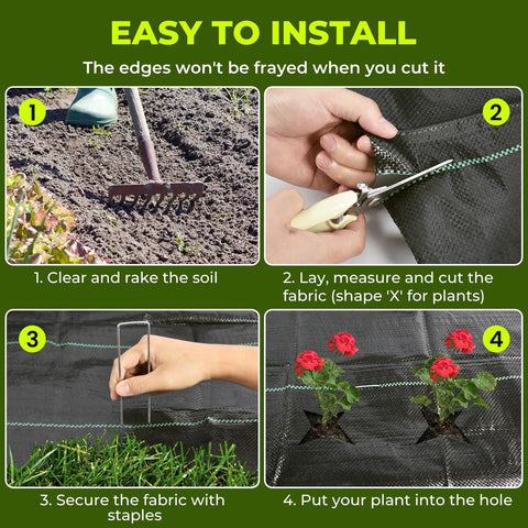 Step-by-step installation of Heavy Duty 4 Foot By 300 Foot Weed Barrier Landscape Fabric 3.2 Oz Woven Geotextile Ground Cover