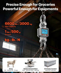 Heavy Duty Digital Crane Scale With 6600 Lbs Max Capacity And Rock Solid Cast Aluminum Case for accurate load measurement in a warehouse.