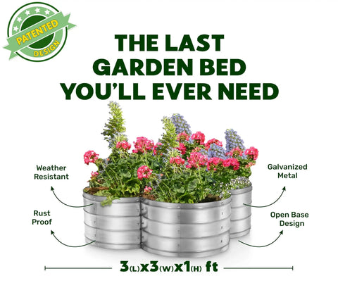 Galvanized Raised Garden Bed Outdoor 3x3x1 Ft Planter For Vegetables And Flowers, large metal garden box showing flowers inside