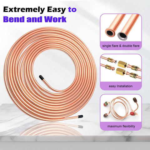 Pro Grade One Quarter Inch Copper Coated Brake Line Kit With Twenty Five Feet Of Flexible Tubing And Sixteen Inverted Flare Fittings