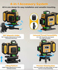 Laser Level With Tripod For Precise Tile Installation And Framing, Self Leveling 4x360 Green Beam, 4D Laser Level Kit With Dual 4000mAh Batteries, side view with magnetic holder and rotating base