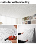 Dope Drop Ceiling Upgrade Kit With Decorative 2x2 Tile Set, Glue-Up Or Lay-In, 24x24 In, Spanish Floral Matte White, room view