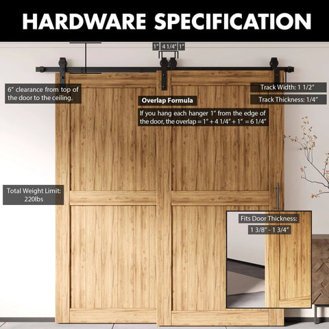 Black Rustic Single Track Bypass Sliding Barn Door Hardware Kit For Double Doors 11Ft Flat Track with Specifications