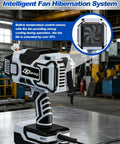 Compact 110V MMA welder with LCD display and IGBT inverter, highlighting intelligent fan hibernation system in industrial setting.