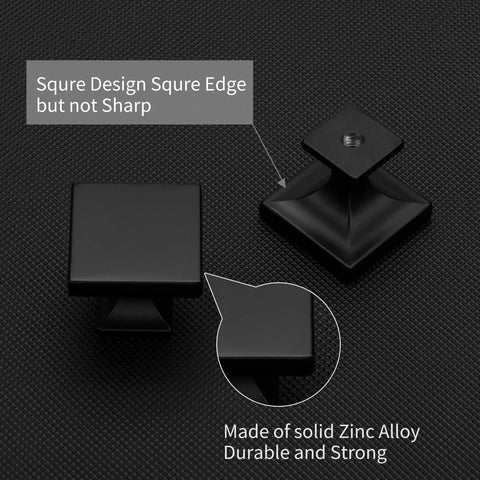 25 Pack Matte Black Square Cabinet Knobs For Dresser Drawers Zinc Alloy Hardware showing square edge design.