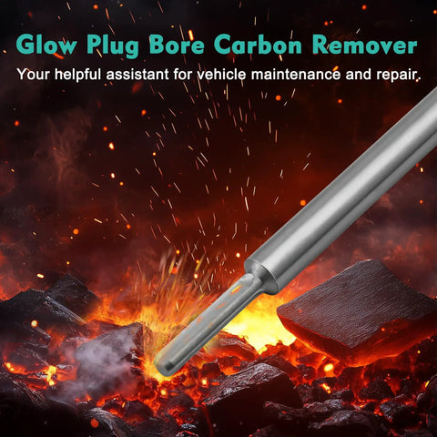 Duramax Glow Plug Bore Reamer Tool for 6.6L 3.0L 2.8L Diesel Engines over fiery background