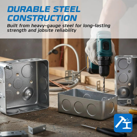 Pro Grade Heavy Duty Electrical Junction And Outlet Box Set Eight Pack With Dual Depth 4x4 And 4x2 Metal Boxes Four 1.5 In Deep 21 Cu In Junction Boxes And Four 1.875 In Deep 13 Cu In Outlet Boxes Industrial Grade Kit For Wiring Projects, steel boxes