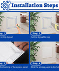 Installation steps for No Sweat Self Adhesive Drywall Access Panel 10 X 10 Inch for covering drywall holes seamlessly.