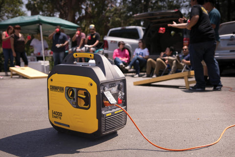 Lightweight 4000 Watt RV Ready Portable Inverter Generator With Quiet Tech for camping shown at tailgating event