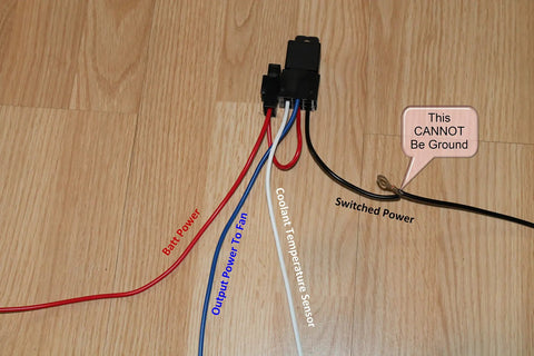 Wiring setup for All Aluminum 3 Row Radiator Upgrade for Classic Dodge D W 100 150 200 250 Vans, showing red and black wires.