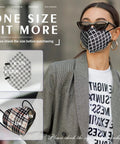 Woman wearing black and white plaid KN95 Face Masks 60 Pack Individually Wrapped, 5 Layer Filtration For Adults Men Women.