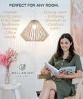 Wood Pendant Light With Adjustable Nylon Cord Modern Boho Ceiling Chandelier Basswood Frame And Oak Finish in room setting