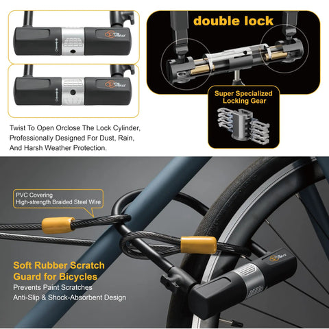 Beefy Bike U Lock With 14mm Shackle And 10mm By 1.8m Cable With Mounting Bracket For Road Mountain Electric And Folding Bikes Sold Secure Bronze Certified lock and cable on bike frame