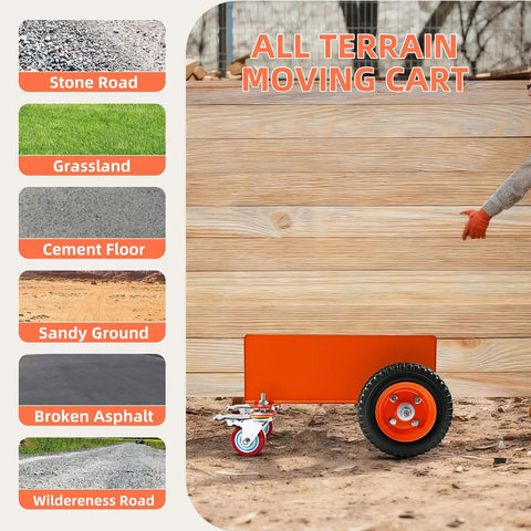 Heavy Duty Panel Dolly With Brake, 1200 Lbs Capacity, Four Wheel Slab Cart, orange dolly on various terrains and sheet background