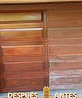 Wooden garage door before and after using Beeswax Wood Polish For Outdoor Furniture That Fights Sun Fade And Moisture With UV Inhibitors.