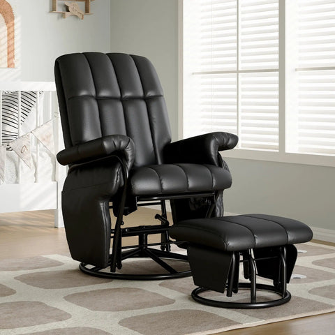 360 Degree Swivel Glider Recliner With Ottoman And Foot Rest Plus 2 Side Pockets For Nursery Living Room Bedroom Or Office Black Built In Tilt And Rocking Comfort Ideal Nursing Glider in living room