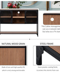 Rock Solid Industrial Buffet Sideboard Console Table With Rustic Farmhouse Barnwood Vibe And Heavy Metal Grid Doors viewed from the front showcasing dual mesh doors.