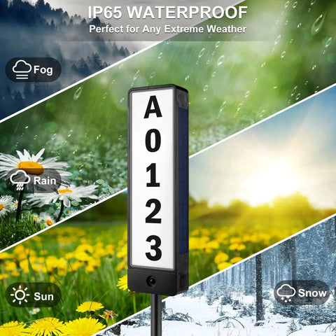 Solar Powered Address Sign For Yard With Vertical LED House Numbers IP65 Waterproof Outdoor Plaque Illuminated Two Sided Light in weather conditions