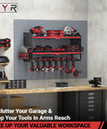 Heavy Duty Cordless Drill And Battery Organizer Wall Mount With Built In Charging Station Red Metal Tool Rack For Garage