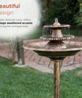 3 Tier Pedestal Outdoor Fountain With Birdbath Bronze Finish 35 Inch Tall Vintage Style Water Cascade for Yard Patio or Deck