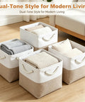 Heavy Duty Foldable Linen Storage Cubes 6 Pack with rope handles and soft blankets inside, ideal for organizing closets and playrooms.